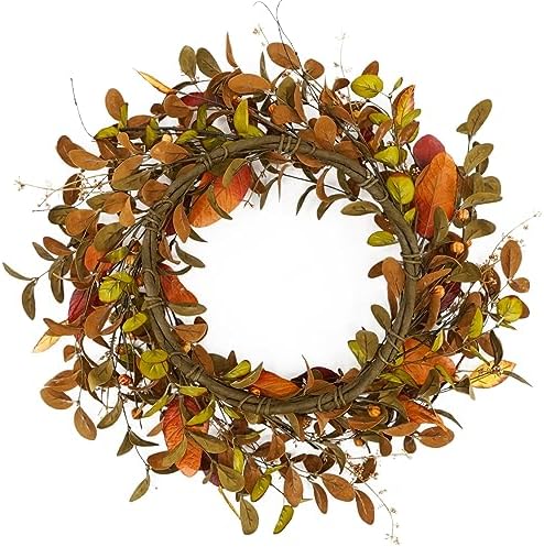 YNYLCHMX 20" Fall Wreath for Front Door, Eucalyptus, Berry and Magnolia - Image 6