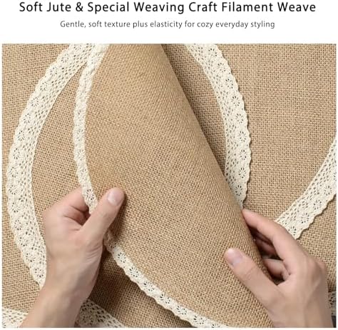 Round Burlap Placemats Set of 12 Jute Rustic Place Mats for Dining Tables Heat Resistant Natural Farmhouse Table Mats Decor for Thanksgiving (Brown lace) - Image 3