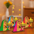 Divyakosh Traditional Rajasthani Lady Face Tea Light Candle Holder Set – Multicolor Wooden Decorative Diyas for Home, Festive Decor & Gifts (Set of 4) by Divyakosh