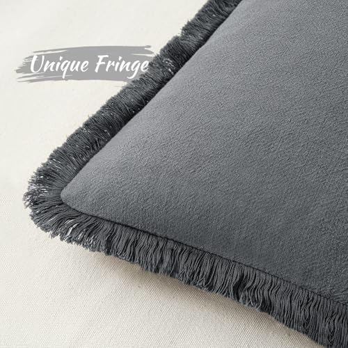 MIULEE Boho Linen Fringe Decorative Throw Pillow Covers Dark Grey 20x20 - Image 2