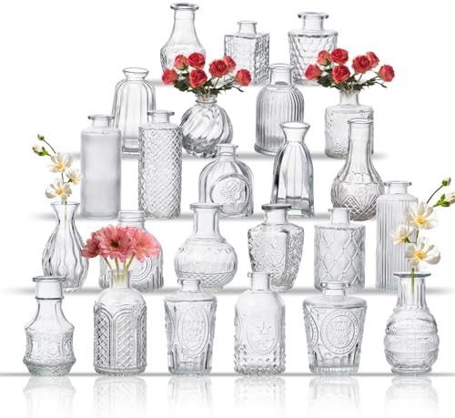 Glass Bud Vase Set of 24, Small Flower Vases, Glass Vases for Centerpieces, Vintage Home Table Decorations Bud Vases (24 Pcs, Clear) by BJONKZ