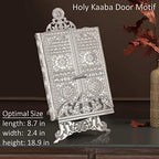 Luxury Metal Quran Box with Stand | Islamic Gift Box for Display | Fancy Bookrest with Kaaba Door Motif Decorated Quran Box | Holy Quran Storage Box with Lectern | Eid, Ramadan Decoration (NICKEL) - Image 2