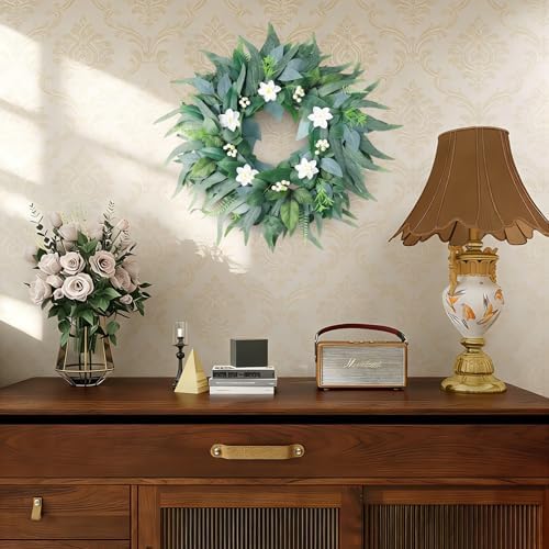 Petalivebloom 22-Inch Eucalyptus Wreath with White Flowers, Front Door - Image 5