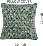 Ridhi Block Print Basil Green Pillow Cover 20" x 20" (Pack of 2) Decorative Couch Pillows for Living Room, Chic Boho Cute Outdoor Pillows Covers Gifts for Spring, Easter and Valentine - Image 4