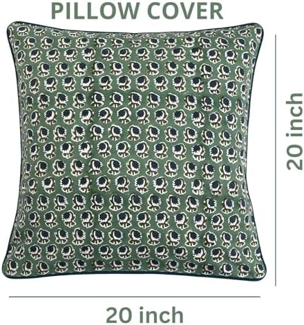 Ridhi Block Print Basil Green Pillow Cover 20" x 20" (Pack of 2) Decorative Couch Pillows for Living Room, Chic Boho Cute Outdoor Pillows Covers Gifts for Spring, Easter and Valentine - Image 4