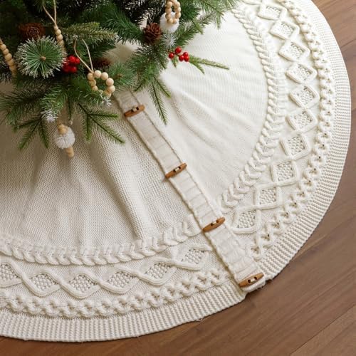 Knit Christmas Tree Skirts, Neutral Tree Skirt, Cozy Christmas Decorations by LimBridge
