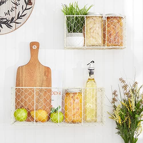 DII Chicken Wire Collection Farmhouse Vintage Wall Baskets, Medium Basket, White - Image 2