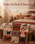 Halloween Tapestry Throw Blanket, Vintage Patchwork Woven Fringe Wall Decor (1set-130 * 160cm(51 * 63in)) - Image 7