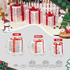 Set of 3 Christmas Lighted Gift Boxes with 50 LEDs,Outdoor Christmas Decorations,8 Modes RGBW Lights,Battery Operated Light Up Present Boxes for Christmas Trees Indoor Outdoor Home Yard Lawn Decor - Image 7