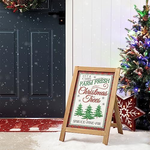 Glitzhome Decorative A-Frame Free Standing Sign - Wood Christmas Tree Sign Welcome Sign for Rustic Hanging Decor, 24'H by Glitzhome