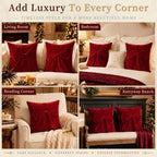 Frienda 4 Pcs Christmas Throw Pillows Cover 20"x20" Burgundy Velvet Bow - Image 5