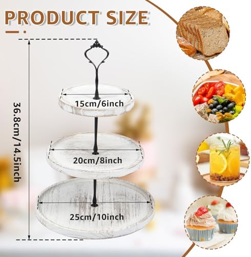 Wooden Cupcake Stand 3 Tiers, Rustic, 50 Cupcakes, Round Tiered Dessert Display, Wedding/Birthday Party, White - Image 2