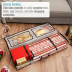 VENO 2 Pack Clear Wrapping Paper Organizer Storage Box for Christmas Gift Bags and Holiday Accessories, Underbed Storage Container with Interior Pockets, 40 Inches Long Fits 24 Rolls (2 Pack) - Image 4