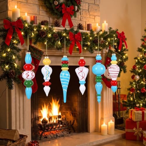 Soaoo 6 Pcs 6.3 in Multicolor Mercury Glass Finial Christmas Ornaments - Image 6