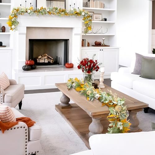 Fall Mantel Garland Decor for Home - 6 Ft Autumn Leaves Table Garlands with Lights Decorations for Thanksgiving and Halloween Leaf Centerpieces for Bedroom Tables Stair Porch Outdoor Farmhouse - Image 5