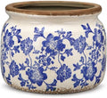 7.7" Large Ceramic Plant Pot Beige Blue Chinoiserie Floral Crackle Glaze Rustic Flowers Pot Decorative Planter with Drainage for Indoor Outdoor Plants Home Kitchen Office Decor Gift by Unknown