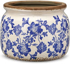 7.7" Large Ceramic Plant Pot Beige Blue Chinoiserie Floral Crackle Glaze Rustic Flowers Pot Decorative Planter with Drainage for Indoor Outdoor Plants Home Kitchen Office Decor Gift by Unknown