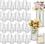 Nuogo 48 Pcs Plastic Cylinder Vases Tall Plastic Flower Vases for Centerpieces Hurricane Candle Holder for Home Wedding Office Party Formal Dinners Decorations (4''/6''/8'') by Nuogo