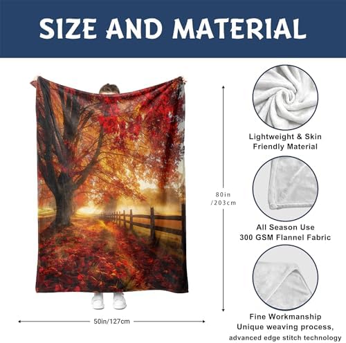Red Maple Forest Flannel Blanket, 80X60in - Image 7