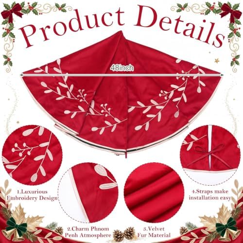 Fanfanwin Velvet Christmas Tree Skirt 48'' Double Sided Red Green Vintage - Image 3