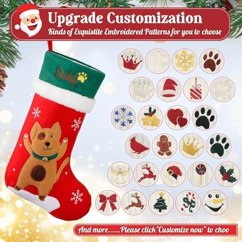 Personalized Christmas Stockings with Embroidered Name & Monogram,Custom Xmas Character Stocking with White Plush Cuff,18” Large Santa,Snowman,Reindeer,Dog,Cat Fireplace Stockings(4 Pack) - Image 5