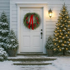 Suncalla 24'' Artificial Cedar Wreath for Front Door Christmas Wreaths Faux Cedar Decorated with Berry and Ribbons Xmas Wreath for Indoor Window Holiday Decor - Image 6