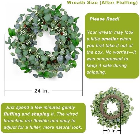 Summer Wreaths for Front Door, 24 in, Eucalyptus Leaf, White Berry - Image 4