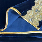 60-Inch Venetian Gilded Velvet Christmas Tree Skirt with Gold Embellished Border, Foam-Padded, Button Closure, Royal Blue - Image 5