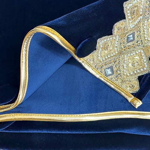 60-Inch Venetian Gilded Velvet Christmas Tree Skirt with Gold Embellished Border, Foam-Padded, Button Closure, Royal Blue - Image 5