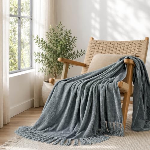 EverGrace Chenille Knit Throw Blanket for Couch, 50"x60", Dusk Blue by EVERGRACE