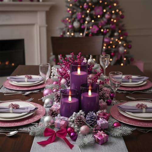 Homemory Purple Flickering Flameless Candles, Battery Operated Acrylic LED Pillar Candles with Remote Control and Timer, Purple Decor, Set of 5 - Image 5