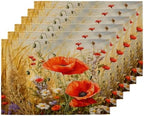 Art Flower Poppy Floral Retro Placemats Set of 6 Decorative Dinner Place Mats Washable Table Mat for Gifts, Holiday, Birthday Party, Wedding & Dining by JXDXHCW
