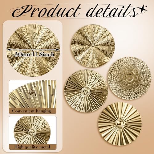 Hicarer 4 Pcs 12 Inch Gold Metal Wall Art Decor Modern Sunburst Decor - Image 3