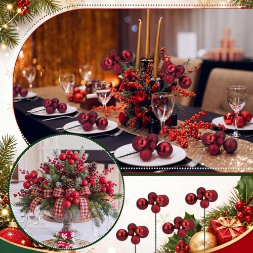 Daifunli 8 Pcs Burgundy Christmas Tree Picks 7.87 Inch Christmas Balls Ornaments Xmas Hanging Decorations for Xmas Tree Topper DIY Wreath Holiday Floral Vase Fillers Crafts Home Decor - Image 3