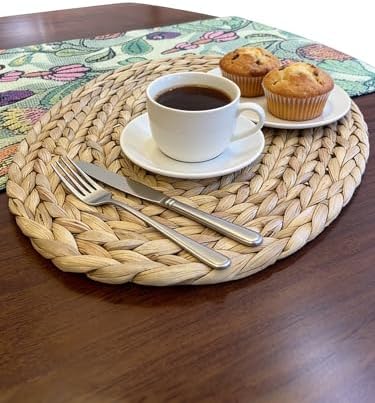 Natural Water Hyacinth Woven Placemats Set of 6, Straw Braided Rattan Placemats, Oval Woven Placemats, 12x16 Inches Plate Chargers Set, Non-Slip Heat Resistant Woven Chargers for Table - Image 3
