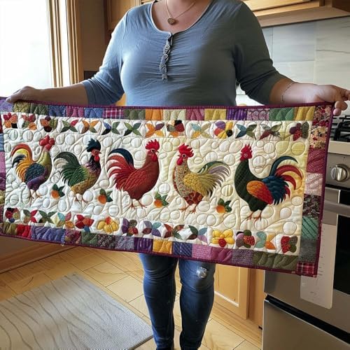 Quilted Table Runner, 3D Floral & Animals Design, Farmhouse Rustic Home Decor, for Dining Table Kitchen Holiday (A04,14x108 inches) by SodaMeow