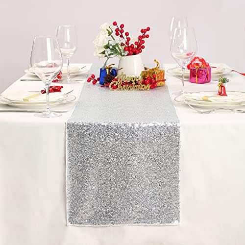 Silver Table Runner 10 Packs 12x72 Inch Sequin Glitter Table Runner for Rectangle Tables for Birthday Banquet Wedding Baby Shower Party Decorations - Image 2