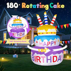B&D 6FT Happy Birthday Cake Inflatable with 180° Rotation, 3-Color Yellow Blue Purple Tiered Cake with Sparkling LED Lights, Blow Up Outdoor Indoor Decoration for Lawn Yard & Party - Image 4