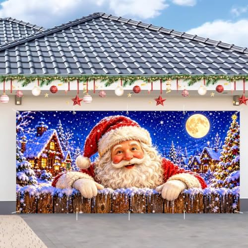7x16FT Christmas Santa Claus Garage Door Cover Decorations Merry Christmas Garage Door Banner for Outdoor Indoor Christmas Decorations Party Photography Backdrop by ANNAQUEEN