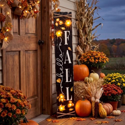 47 in Lighted Fall Porch Sign, Wooden Welcome Front Door Decor by Memorywuu