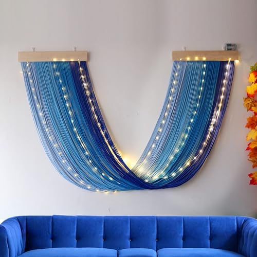 Macrame Fairy Lights Battery Operated with Remote & Timer, Blue Gradient by OakHaomie