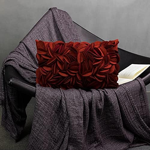 KINGROSE Handmade 3D Flower Throw Pillow Cover, Rust Red, 12x20 Inches - Image 6
