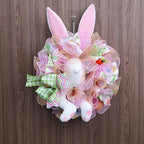 Easter Wreaths for Front Door with Lights,Easter Door Wreath,Easter Mesh Wreath,Bunny Spring Colorful Easter Decorations Holiday Ornament for Home Indoor Outdoor Supplies (Pink Bunny Butt) - Image 5