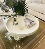 HofferRuffer Large Round Serving Tray 24'', Elegant Faux Leather Circle Ottoman Table Tray, Serve Tea Coffee Breakfast in Bedroom Living Room Kitchen (White, 24'') - Image 5