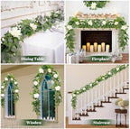Artificial Eucalyptus Garland with Lights,Fairy Light Olive Leaves Vine Garland with White Flowers & White Berries, Bendable Mantle Garland for Indoor Outdoor Wedding, Home Decoration (9FT) - Image 6
