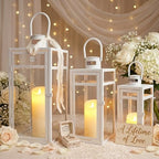 TRIROCKS Metal Candle Lantern Set of 3 - Assorted Sizes (12/15/19 Inch) - Tall Metal Hanging Lanterns with Tempered Panels Indoor & Outdoor Home Decor for Christmas Parties & Events - White Finish - Image 6