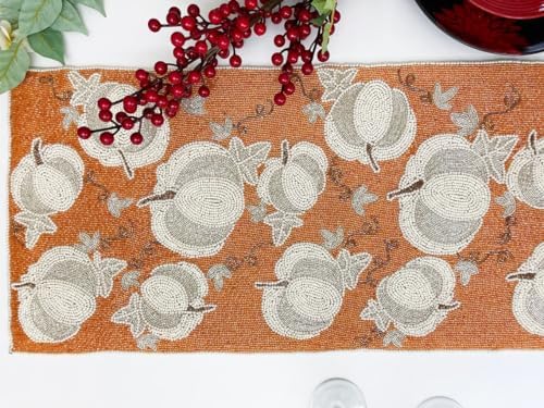 Enliven Handmade Beaded Table Runner, 13x36 Inches Lightweight Decorative Pumpkin Fall Table Runner, Perfect for Dining/Wedding/Party/Everyday Use & Easy to Clean, Elegant Beaded Runner - Image 2