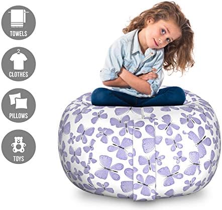 Ambesonne Butterfly Storage Toy Bag Chair, Continuous Pattern of Monotone Abstract Winged Delicate Insect, Stuffed Animal Organizer Washable Bag, Large Size, Blue Grey - Image 2