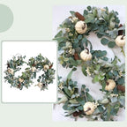 70 Inch Fall White Pumpkin Green Leaves Garland for Front Door, Fall Green Leaves Garland with Berries Pinecone Pumpkin for Indoor Outdoor, Fall Home Decor - Image 5