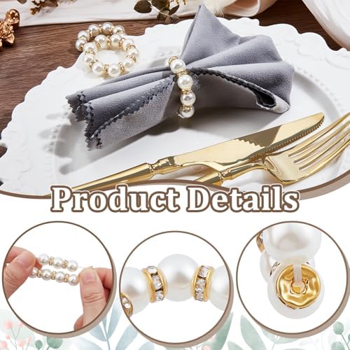 Peacoblue 120Pcs Gold Napkin Rings Imitation Pearl Ring Napkin Holder for Table Decor Settings, Vintage Napkin Ring for Wedding Christmas Thanksgiving Day Party - Image 5